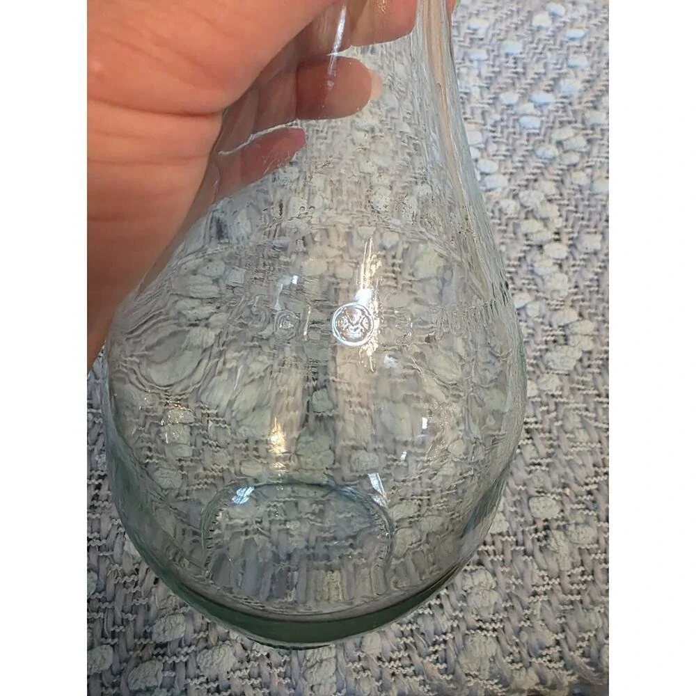 Vintage Clear Glass Bottle Vase 750 ml Embossed Decorative Carafe‎ E2
